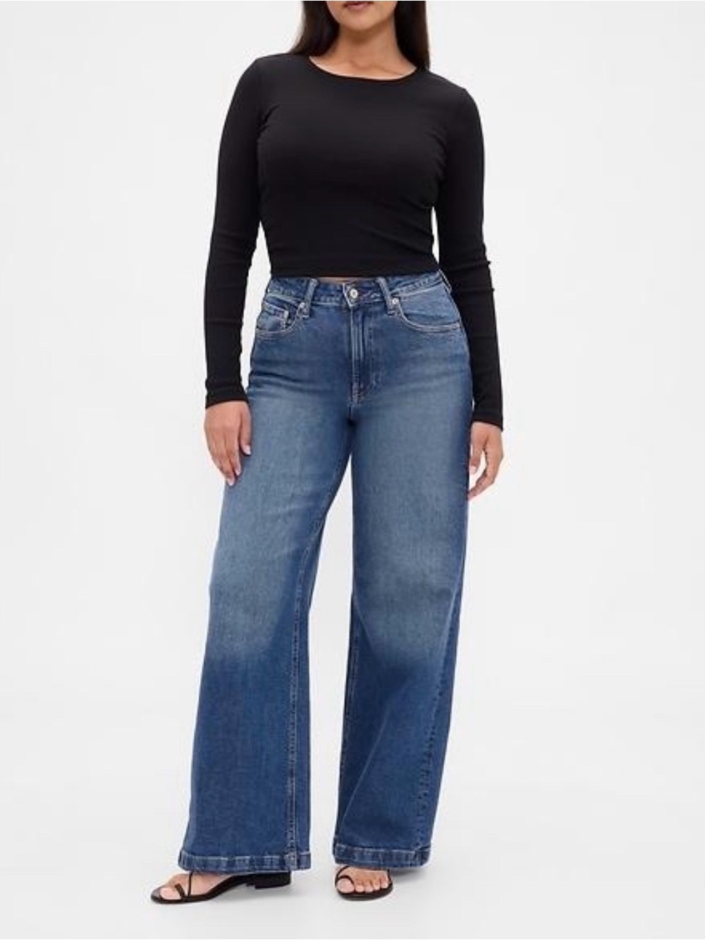 GAP Curvy High Rise Stride Wide Leg Jeans Medium Wash Size 32 14R